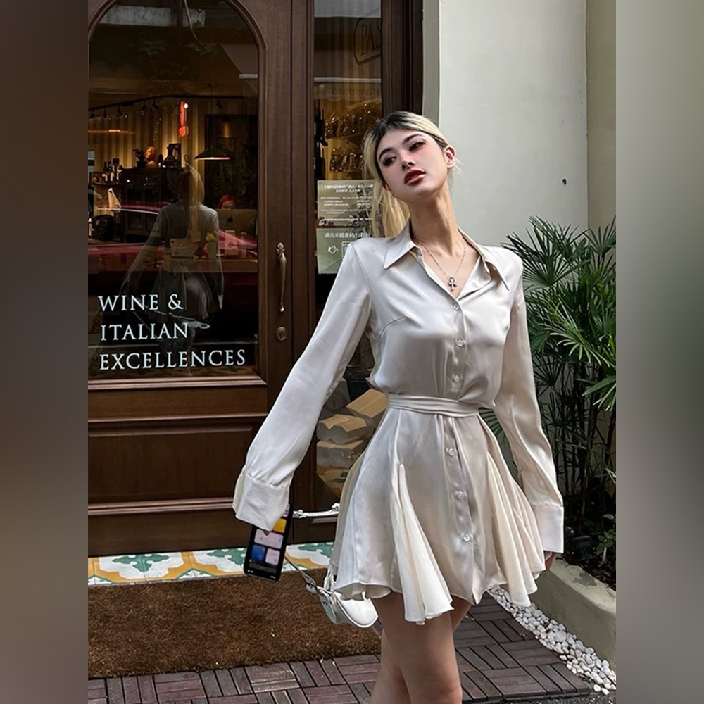 Elegant Cream Silk Satin Dress